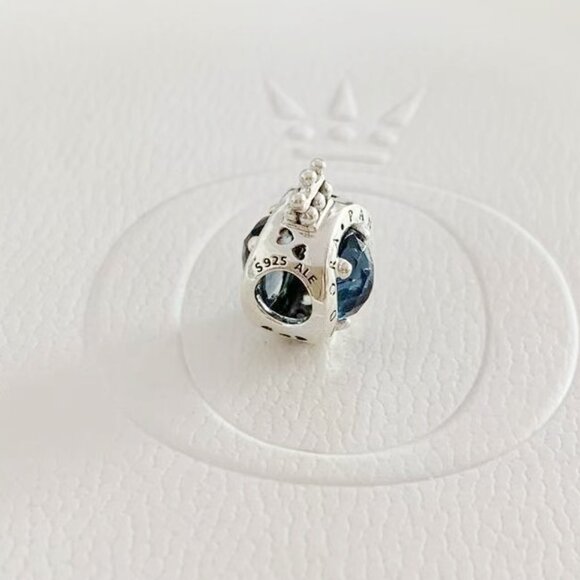Pandora Sterling Silver Blue Sparkling Crown O Charm With Clear CZ Charm Bead